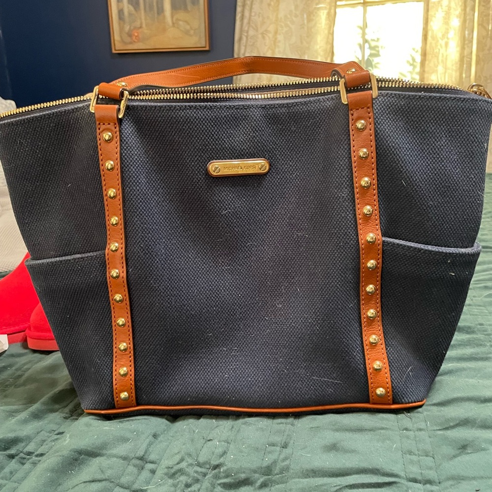 Michael Kors blue and Brown Studded Tote
